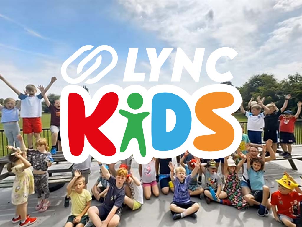Lync Kids logo with outdoor group background
